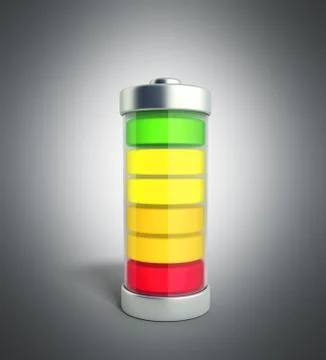 Battery charging Battery charge level indicators on green 3d illustration on  Stock Illustration