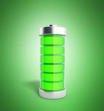 Battery charging Battery charge level indicators on green 3d illustration no  Stock Illustration
