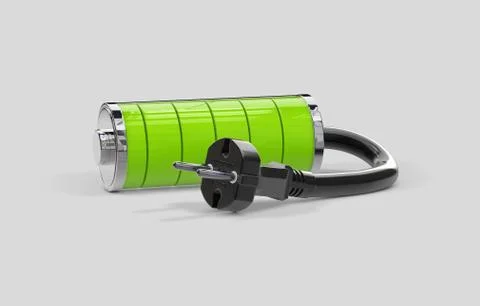 Battery charging. Battery full level, isolated on grey, 3d illustration Stock Illustration