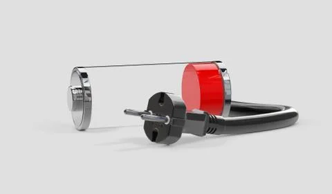 Battery charging. Battery low level, isolated on grey. 3d illustration Stock Illustration