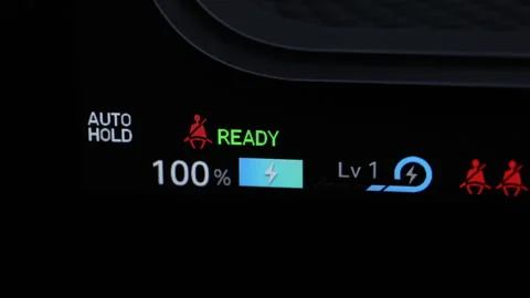 Battery charging digital display animation of electric car battery charging Stock Footage 288202399