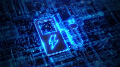 Battery charging icon on circuit board background, Energy battery storage Stock Footage 277557258