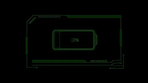 Battery charging icon on digital technology graphics illustration background. Stock Illustration