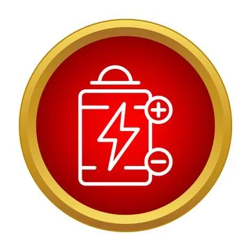 Battery charging icon inside red gold circle Stock Illustration