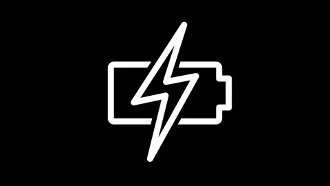 Battery charging icon with lightning symbol on black Stock Footage 305904241