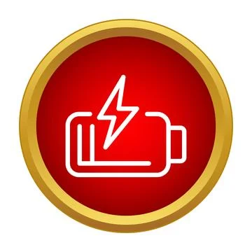 Battery charging icon in red and gold button 스톡 일러스트
