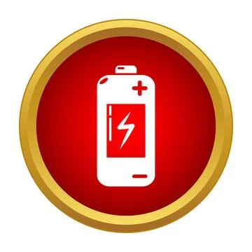 Battery charging icon in red circle button Stock Illustration