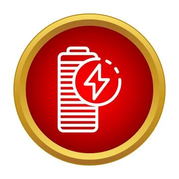 Battery charging icon in red circle button Ilustración de archivo