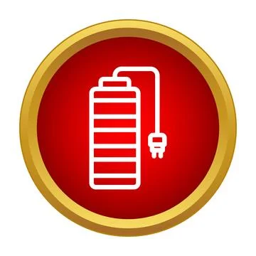Battery charging icon in red circle Stock Illustration