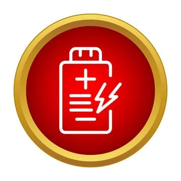 Battery charging icon in red circle button Stock Illustration