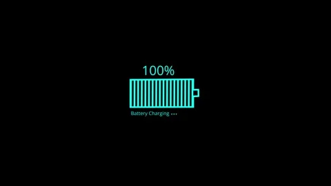 Battery Charging Indicator with 100 Percent Power Level on Dark Background... Stock Footage 339784523