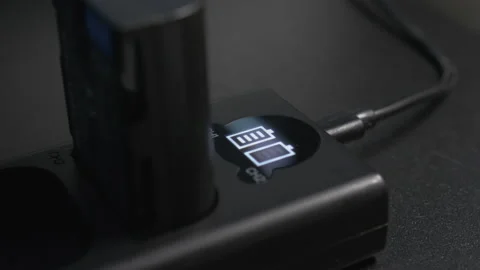 Battery charging indicator close-up, handheld shot Stock Footage 140902996