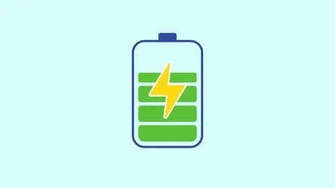 Battery charging with level indicator animation isolated on blue background 스톡 동영상 336105120