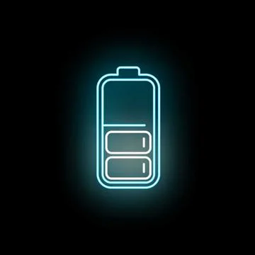 Battery charging level indicator neon light glowing Illustrazione stock
