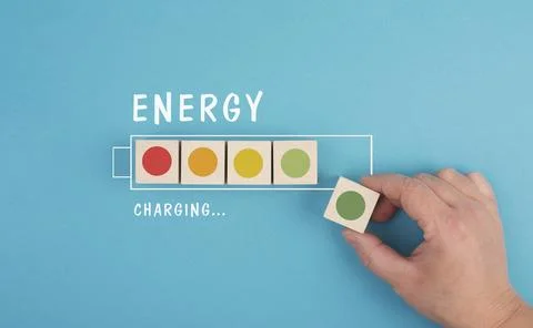 Battery charging, loading bar, gaining power, healthy lifestyle concept Foto stock
