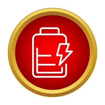 Battery charging power icon in red gold circle Stock Illustration