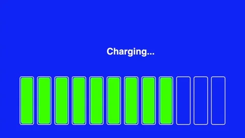 Battery charging progress bar animation on blue screen background Video stock 330849660