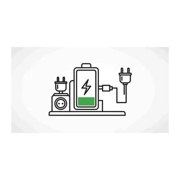 Battery charging station with plug and battery icon Ilustración de archivo