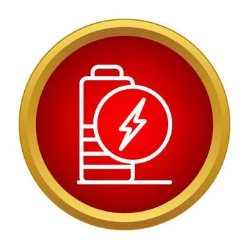 Battery charging status icon on red background Stock Illustration