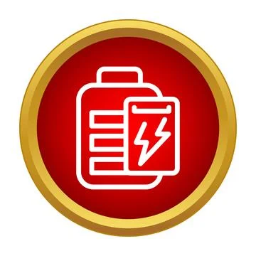 Battery charging status icon on red circle 库存插图