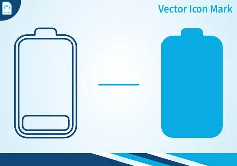 Battery charging status icon set with outline and solid fill. Stock Illustration