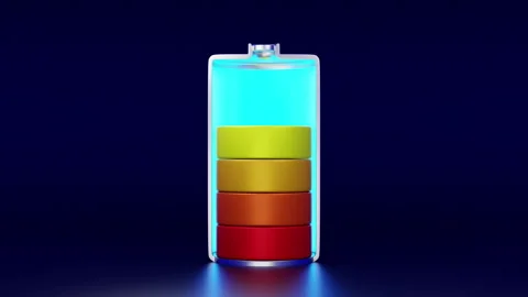 Battery charging status red to green color layer of battery level Видео 247429671