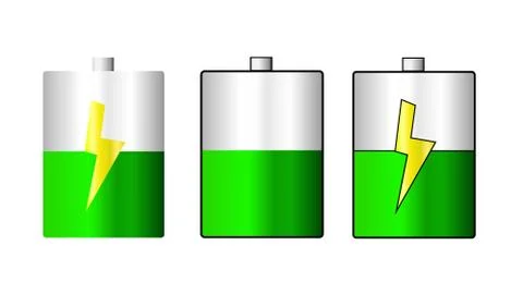 Battery charging symbol in three different variants with lightning. Stock Illustration
