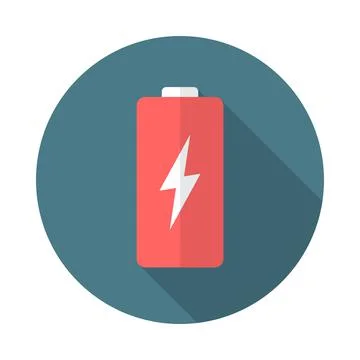 Battery circle icon with long shadow. Flat design style. Stock Illustration