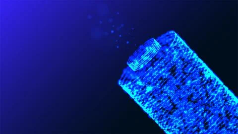 Battery close-up. Digital cells battery from gloving particles. Fast charging Illustrazione stock