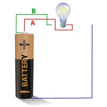 Battery connected to a light bulb Ilustração Stock