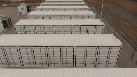 Battery containers at an energy facility Stock Footage 129783695