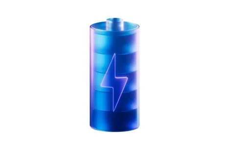 Battery with dark neon light effect, 3d rendering. Stock Illustration