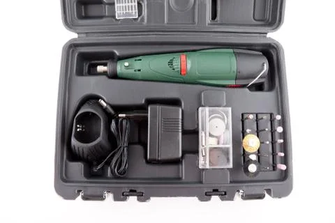 Battery drill in a case isolated Stock Photos