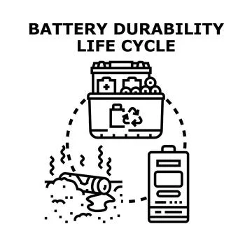 Battery durability life cycle and environmental impact Illustrazione stock
