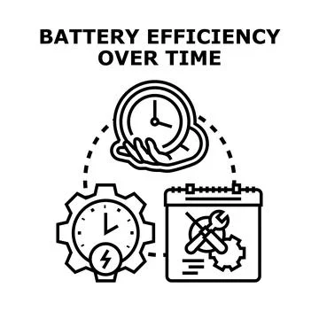 Battery efficiency over time concept measuring degradation Stock Illustration