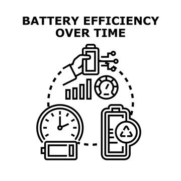 Battery efficiency performance measuring over time concept Stock Illustration
