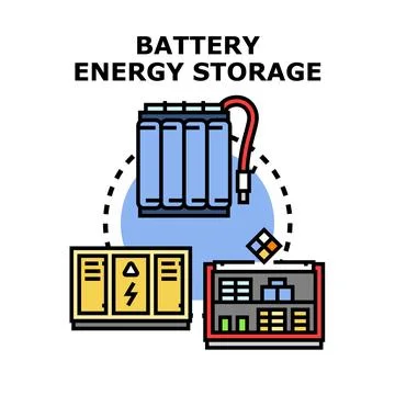 Battery energy storage system connecting renewable power grid Stock Illustration