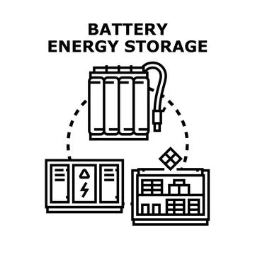 Battery energy storage system connecting renewable power grid Stock Illustration