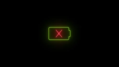 Battery error neon icon horizontal outline red cross dark background 4k 25fps Video stock 346629866