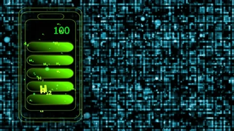 Battery fast charge blur H2 text flying abstract blue blink dots background, Stock Footage 163271016