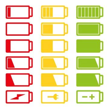 Battery flat icon set vector illustration isolated on white background eps10 Stock Illustration