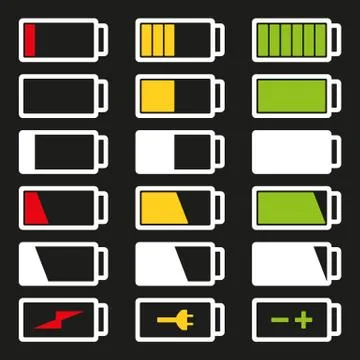 Battery flat icon set vector illustration isolated on gray background Stock Illustration