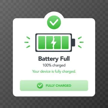 Battery Full Notification 100 Percent Charged UI Vector Illustration Stock Illustration