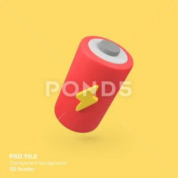 Battery Full Red isolated 3d render icon illustration PSD Template