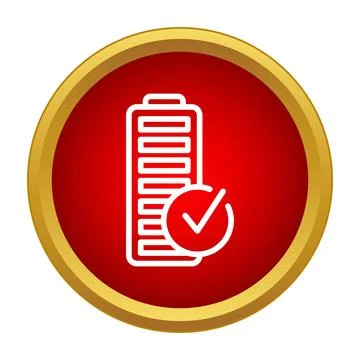 Battery fully charged with check mark icon Stock Illustration