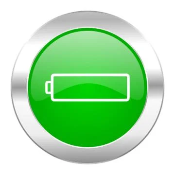 Battery green circle chrome web icon isolated. Ilustración de archivo