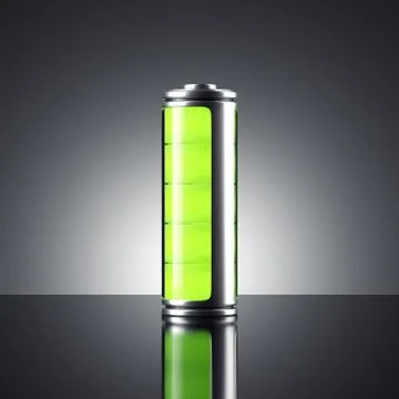 Battery with green indicator. 3d rendering Stock Illustration