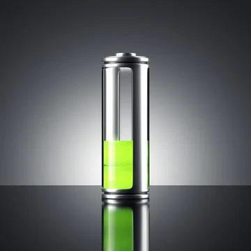 Battery with green indicator. 3d rendering Stock Illustration
