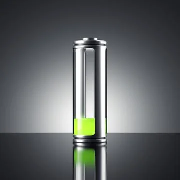 Battery with green indicator. 3d rendering Stock-Illustration
