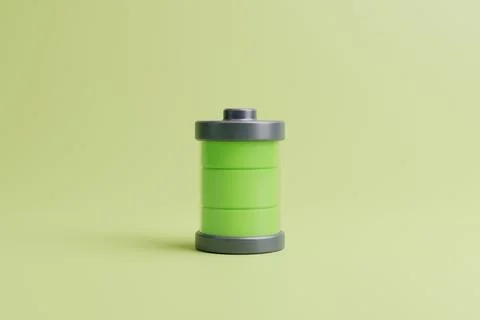 Battery with green level indicator on light green background Stock Illustration